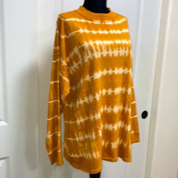 FREE PEOPLE We The Free Tie Dye Oversized Tunic Tee Mustard/Tan Boho Knit Top S - Picture 2 of 11